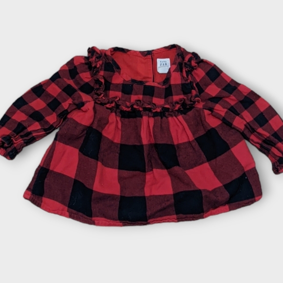 6-12 Months Baby Gap Red Black Buffalo Check Plaid 2 Piece Cotton Flannel Outfit - Picture 3 of 6